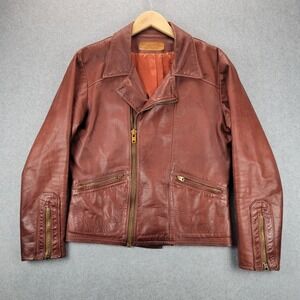 Vintage OSHWAHKON Red Leather Motorcycle Riding Jacket 70s Talon Size 42 Fits 40